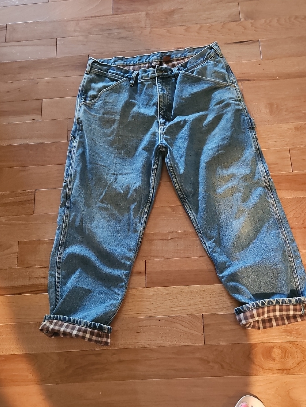 Guide Gear Casual Blue Denim Carpenter Jeans with Cuffed Plaid Lining